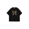 Fiyonk Leopar Baskılı 24/1 Oversize Unisex Siyah