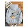 Galaxy Özel Baskılı Oversize Kapüşonlu Sweatshirt Gri