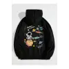 Galaxy Özel Baskılı Oversize Kapüşonlu Sweatshirt Siyah