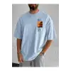 Göğüs Beach Baskılı Oversize Erkek T-Shirt