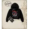 Goldorak Anime Baskılı Kadın Crop Kapşonlu Sweatshirt