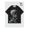 Goth Erkek Koyu Gotik Kafatası Baskılı T-Shirt