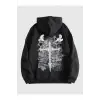 Goth Guys Cross Print Drawstring Lined Hoodie Siyah