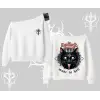 Gothic Cat Made in Hell Baskılı Sweatshirt Kayık Yaka Sweatshirt