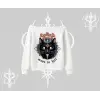 Gothic Cat Made in Hell Baskılı Sweatshirt Kayık Yaka Sweatshirt