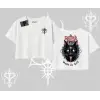 Gothic Cat Made in Hell Baskılı Sweatshirt Oversize Crop Tshirt