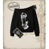 Gotik & Grunge STREETWEAR Meow Kayık Yaka Sweatshirt