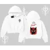 Gotik Kedi Arka Baskılı Kapşonlu Crop Sweatshirt