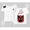 Gotik Kedi Arka Baskılı Kayık Yaka Tshirt