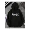 Graphic Print Kangaroo Pocket Drawstring Hoodie Siyah