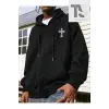 Haç Sembol Sweatshirt Fermuarlı Hırka Siyah