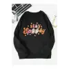 Halloween Letter Graphic Lined Sweatshirt Siyah