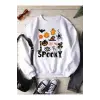Halloween Print Lined Sweatshirt Beyaz