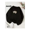 İskambil Renkli Oversize Bisiklet Yaka Pamuklu Sweatshirt Siyah