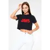 Jaws Siyah Crop Top Tişört