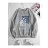 Kadın Beauty Baskılı Oversize Bisiklet Yaka Sweatshirt Gri