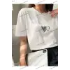 Kadın Beyaz Çift Heart Baskılı Oversize