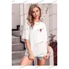 Kadın Beyaz Kalp Baskılı Oversize