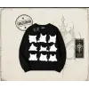 Kadın Black Cats Oversize Unisex Bisiklet Yaka Sweatshirt Beyaz