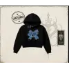 Kadın Borfend Kadın Crop Kapşonlu Sweatshirt Beyaz