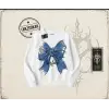Kadın Borfend Oversize Unisex Bisiklet Yaka Sweatshirt Beyaz