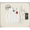 Kadın Cherry Perfection Leopar Unisex Polo Yaka Yarım Fermuarlı Sweatshirt Beyaz