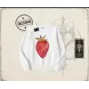 Kadın Çilek Disco Oversize Unisex Bisiklet Yaka Sweatshirt Beyaz