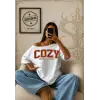 Kadın Cozy Baskılı Kayık Yaka