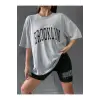 Kadın Gri Brooklyn Bisiklet Yaka Tshirt