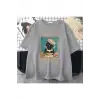 Kadın Gri Fucupcakes Baskılı Oversize Bisiklet Yaka Tshirt
