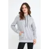 Kadın Gri Kapüşonlu Kangru Cep Sweatshirt
