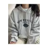 Kadın Gri New Rochelle Baskılı Kapüşonlu Oversize Sweatshirt