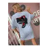 Kadın Gri Sırt Baskılı Dinazor Oversize T-shirt