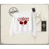 Kadın Have a Nice Weekend Cherry Kadın Kayık Yaka Sweatshirt Beyaz