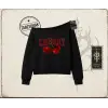 Kadın Have a Nice Weekend Cherry Kadın Kayık Yaka Sweatshirt Beyaz