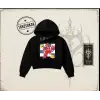 Kadın Istakoz Ekose Kadın Crop Kapşonlu Sweatshirt Beyaz