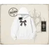 Kadın Leopar Kurdele Oversize Unisex Kapşonlu Sweatshirt Beyaz