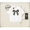 Kadın Leopar Kurdele Oversize Unisex Tişört Beyaz