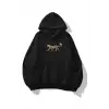 Kadın Leopar Kuyruk Kurdele Sweatshirt Siyah