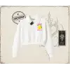 Kadın Limon Cello Kadın Crop Polo Yaka Yarım Fermuarlı Sweatshirt Beyaz