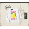 Kadın Limon Cello Oversize Unisex Bisiklet Yaka Sweatshirt Beyaz