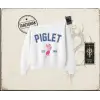 Kadın Piglet College Kadın Kayık Yaka Sweatshirt Beyaz