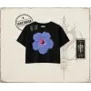 Kadın Purple Hibiscus Kadın Crop Tişört Beyaz