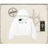 Kadın Sea Shells Kadın Crop Kapşonlu Sweatshirt Beyaz