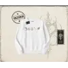 Kadın Sea Shells Oversize Unisex Bisiklet Yaka Sweatshirt Beyaz