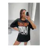Kadın Siyah Fabulous Baskılı Oversize Bisiklet Yaka Tshirt