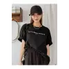 Kadın Siyah Funny Baskılı Oversize T-shirt
