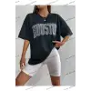 Kadın Siyah Houston Baskılı Oversize