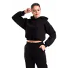 Kadın Siyah Kapüşonlu Crop Kesim Sweatshirt Cy84196