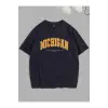 Kadın Siyah Mıchıgan Baskılı Oversize Bisiklet Yaka Tshirt